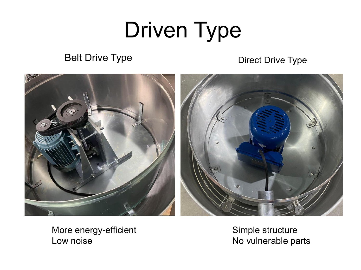 Belt drive and direct drive RCU upblast roof exhaust fan comparison