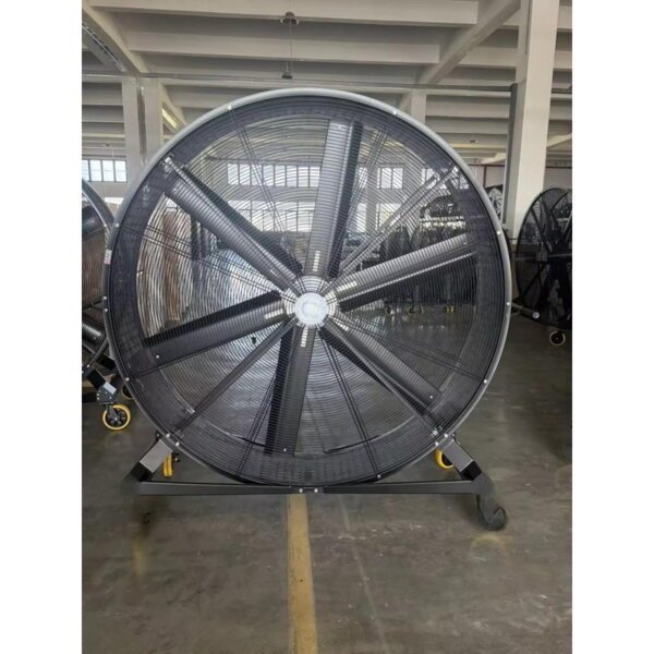 Assembled large industrial mobile fan viewed from the front