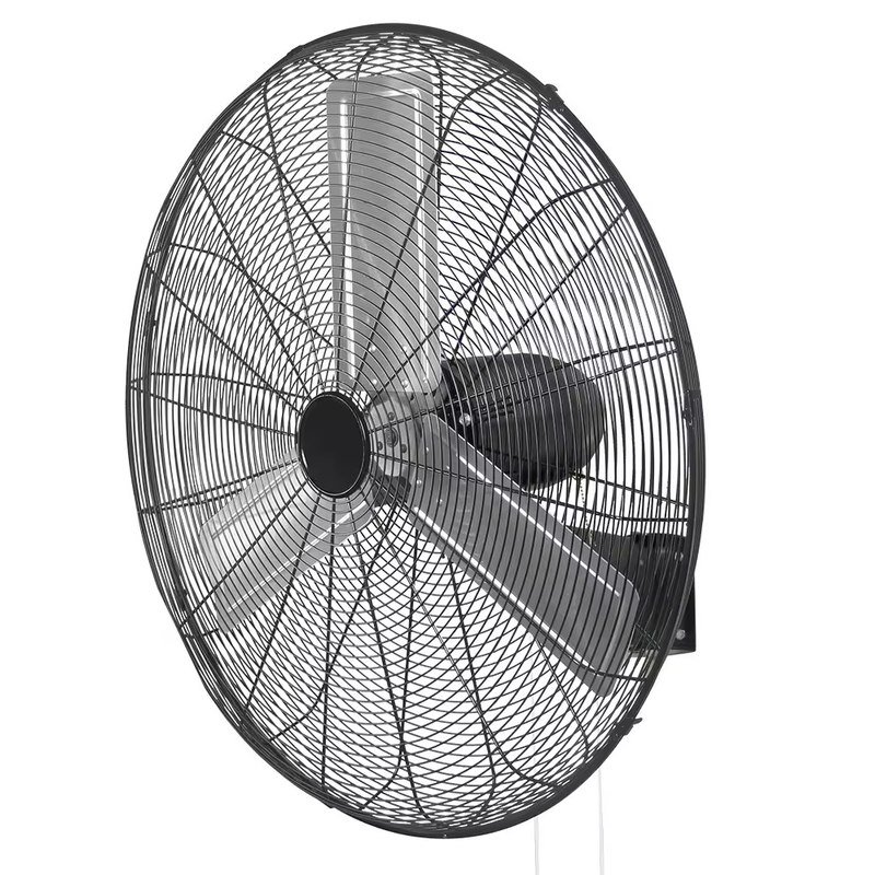 Industrial wall fan with three broad metal blades