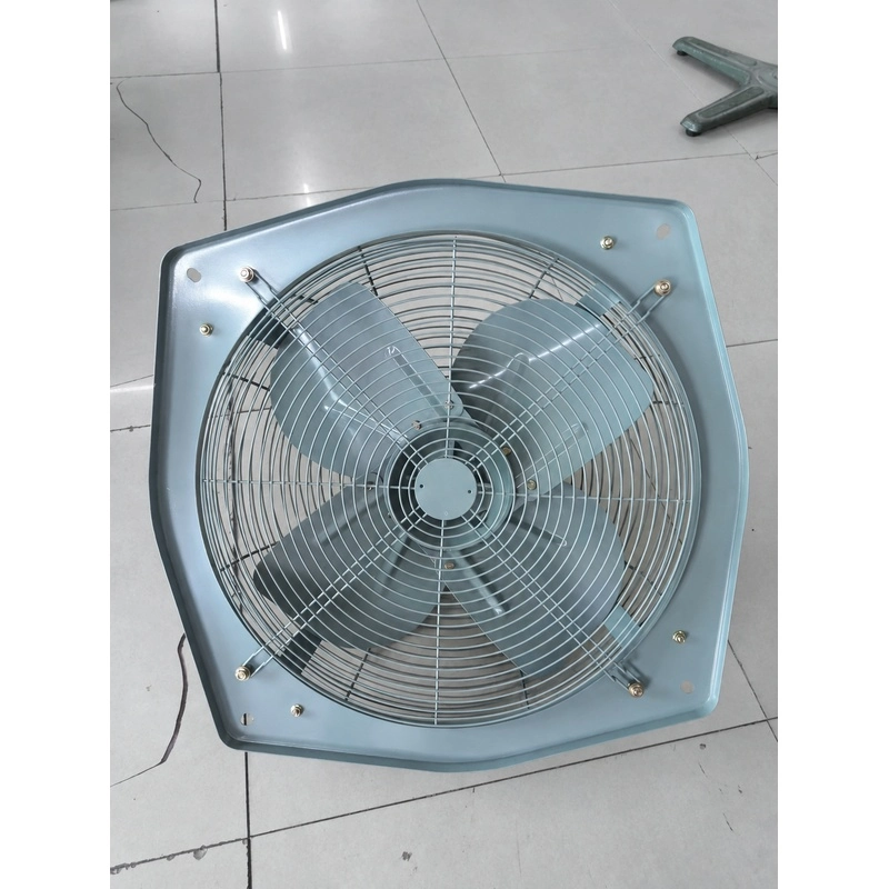 Front view of gray GH exhaust fan with circular wire guard