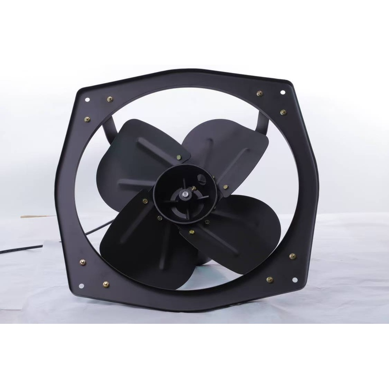 Front view of GH series heavy duty wall mounted exhaust fan with four steel blades and a square mounting frame