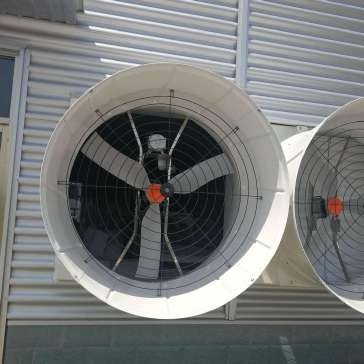 Fiberglass housing with outlet cone.