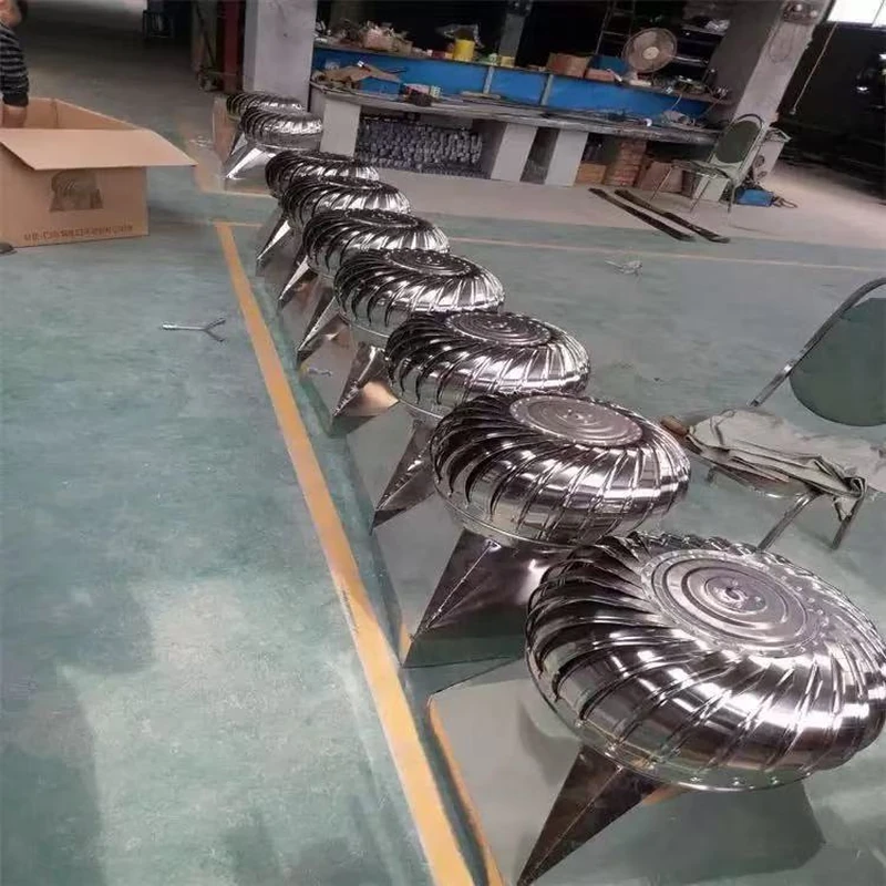 Roof turbine ventilators with different mounting plates on a factory assembly line