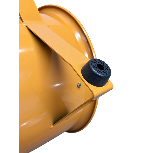 Close-up of a black rubber foot on the yellow portable ventilation blower support