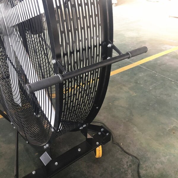 Side positioning handle, protective grille and caster base of a mobile fan