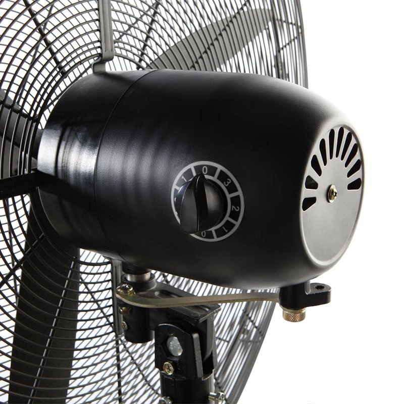 Rear motor housing and manual control arrangement on an industrial wall fan