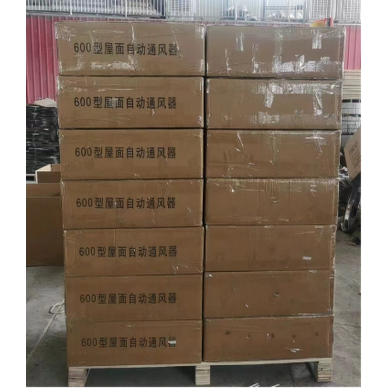 Cartons of roof turbine ventilators stacked on a shipping pallet