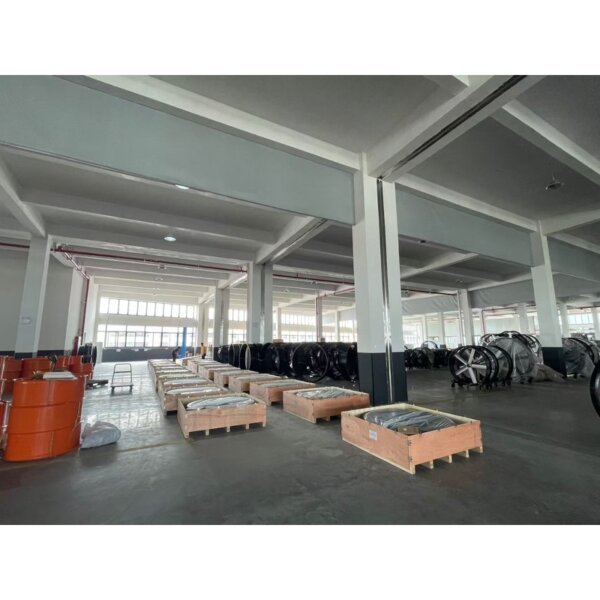 Mobile industrial fans packed in plywood crates
